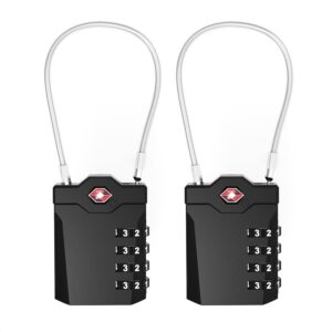 XOOL 2PCS TSA Approved Luggage Locks 4 Digit with Flexible Steel Cable, Resettable Luggage Padlock for Suitcases, Backpacks, Gym Bags & Travel Use