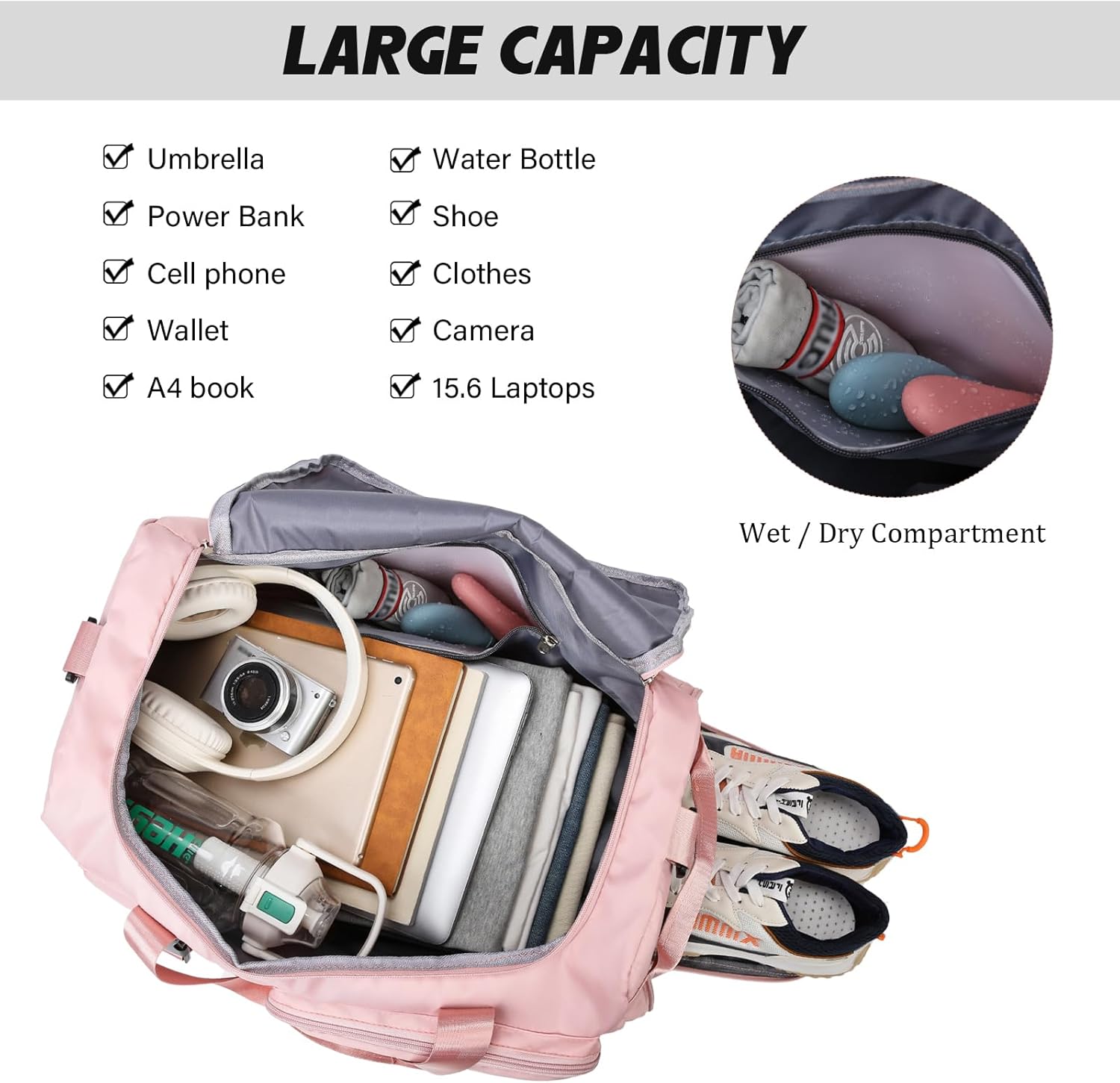 Eslcorri Gym Duffle Bag for Women Men, Sports Backpack with Wet & Shoe Compartment, Fitness Overnight Weekender Bag for Yoga, Swim, Travel (Style B, GreenPink) - Image 3
