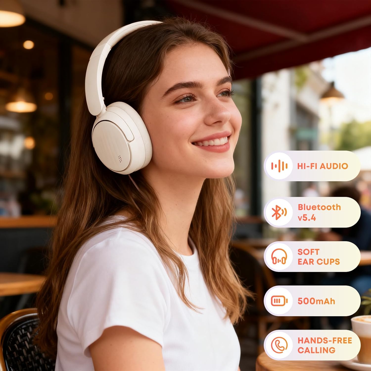 Bluetooth Headphones with Active Noise Cancelling (ANC), Wireless Over Ear Bluetooth Headsets with 35H Playtime, HiFi Stereo Foldable Headphones with Foam Ear Cups for Sports, Travel, Oil White - Image 2