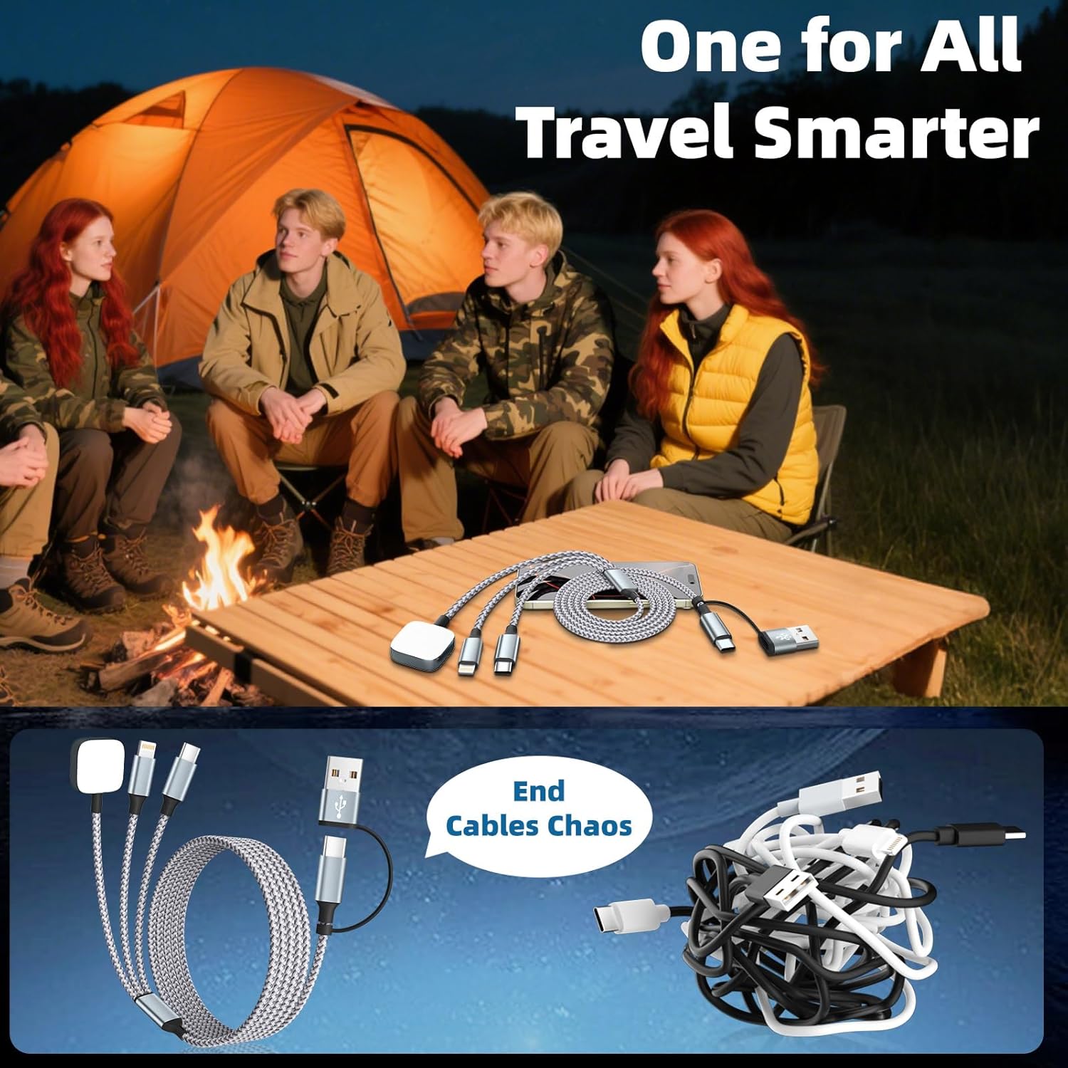 Travel Essentials 3 in 2 Charging Cable for Phone Watch Charger, USB A/USB C Multi Charging Cable/Cord for All Devices Compatible for iWatch Ultra/SE/11-2, iPhone17 15 14, Android, More - 5FT - Image 4