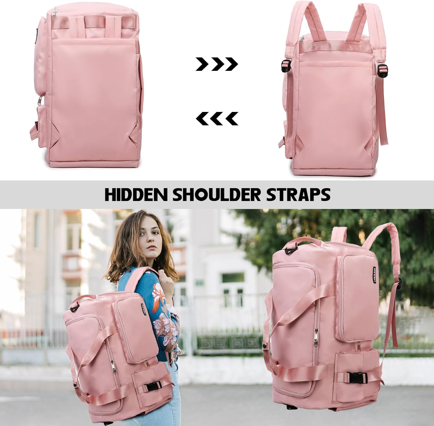 Eslcorri Gym Duffle Bag for Women Men, Sports Backpack with Wet & Shoe Compartment, Fitness Overnight Weekender Bag for Yoga, Swim, Travel (Style B, GreenPink) - Image 6