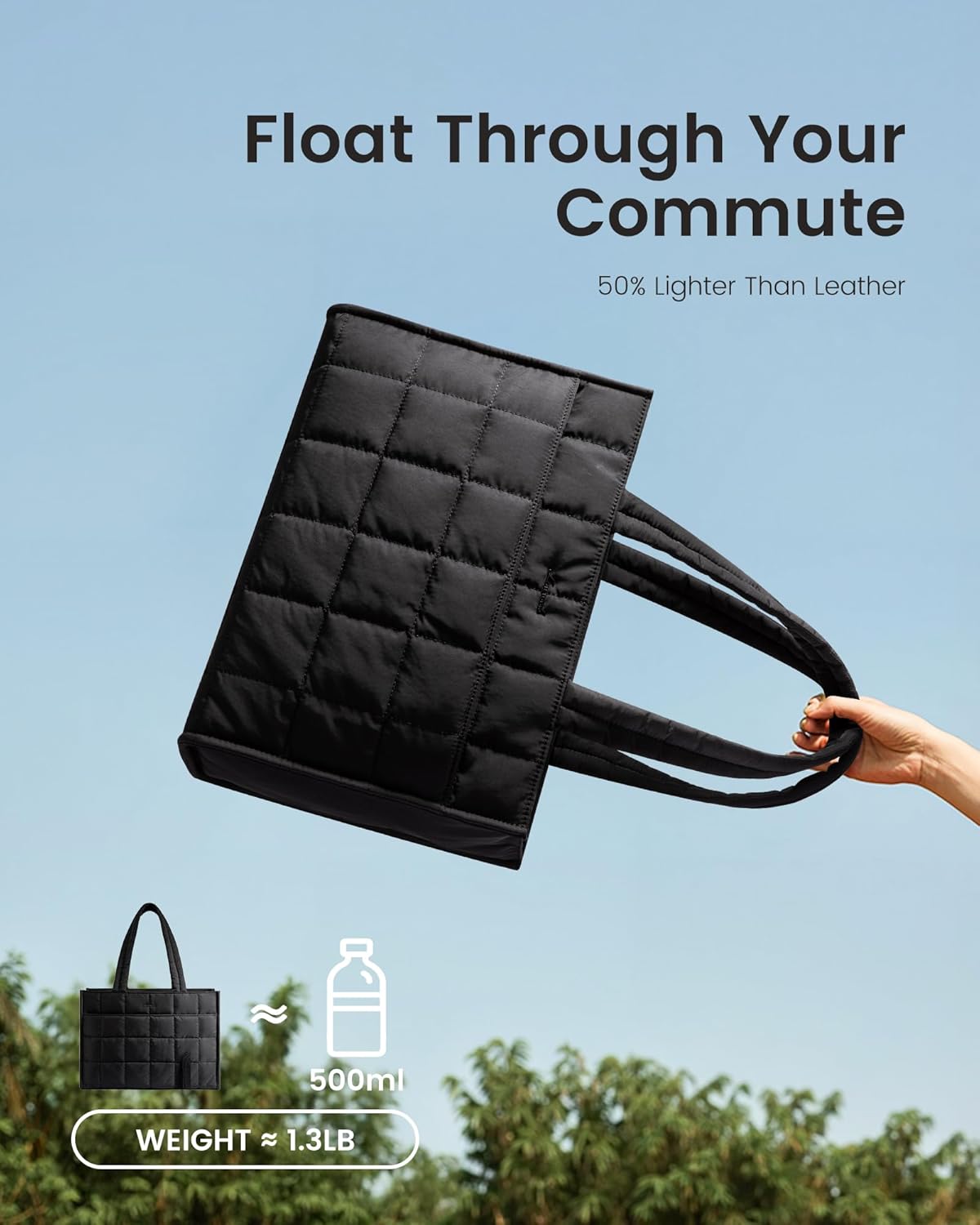 LOVEVOOK Tote Bag for Women, Puffer Work Handbag 15.6 Inch Laptop Purse for Nurse Teacher, Large Quilted Travel Tote Shoulder Bag with Zipper for College Office Clinical Gym, Black - Image 5