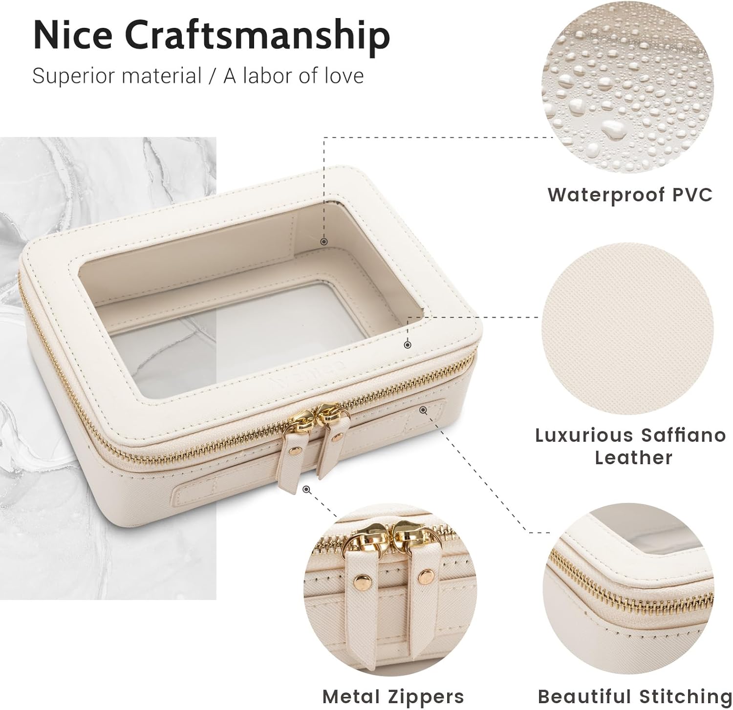 Aveniee Clear Makeup Bag Organizer, Travel Toiletry Bag Cosmetic Case for Women, Make Up Skincare Pouch Car Organizer Bag with Zippers for Essentials,White,Medium Classic - Image 2