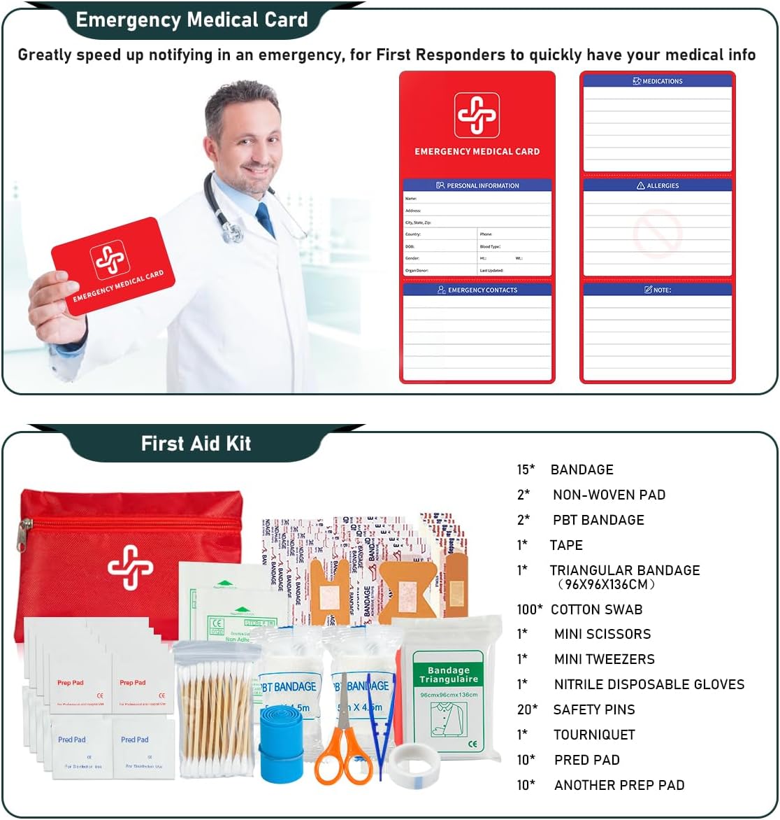 Survival Kit, 262Pcs Survival Gear and Supplies with First Aid Kit Pouch and Crossbody Bag, Emergency Kit with Tent, Camping Axe Hammer, Survival Shovel w/Pick, Bug Out Bag Gifts for Men Women - Image 6