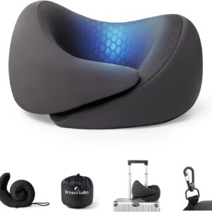 Dream Valley® Neck Travel Pillow, Memory Foam Travel Pillow for Airplane, Portable Roll-Up Neck Pillow with Cooling Inner Fabric, 360° Ergonomic Support, No Head Bobbing, Travel Bag Included