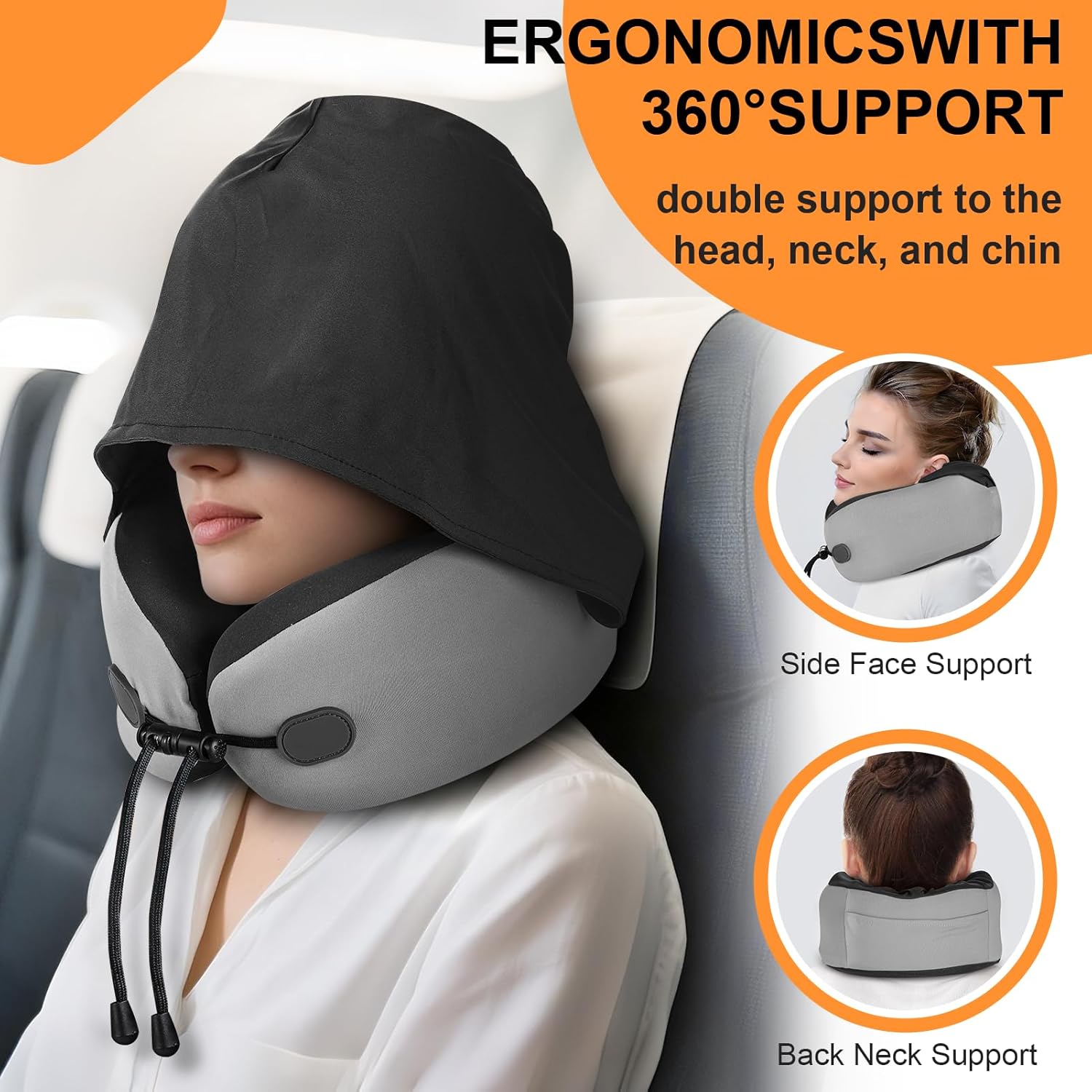 Neck Pillow for Travel - Hooded Memory Foam Plane Pillow for Airplane, Office, Cars Sleeping, Road Trip, Long Flights, Portable Plane Accessories, Includes Eye Mask & Earplugs (Blue) - Image 2