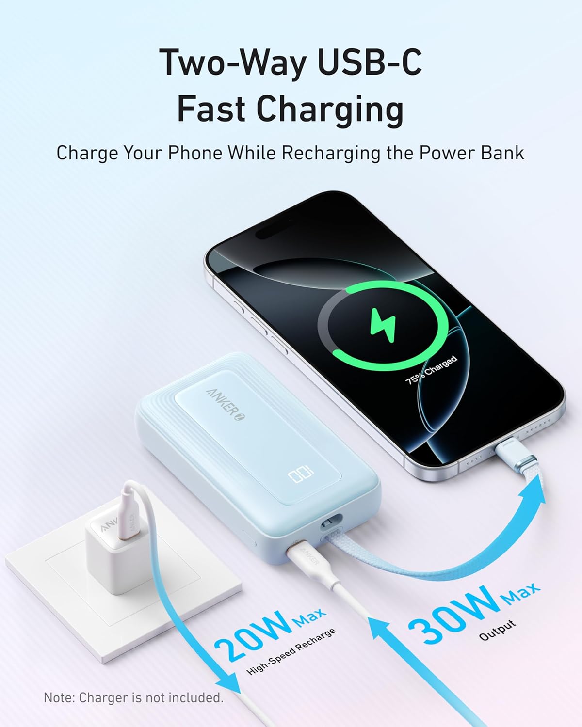 Anker Zolo Power Bank (2025 Upgraded Version), 20,000mAh 30W High-Speed Portable Charger with Built-in USB-C Cable, Battery Pack for iPhone 17/16 / 15 Series, Galaxy, and More - Image 5