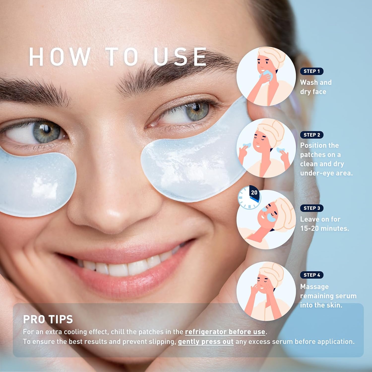 Enaskin Naturals Under Eye Patches for Dark Circles: 30 Pairs Retinol Collagen Eye Gels Mask - Reduce Wrinkles Puffy & Bags - Skin Treatment Pads - Anti Aging Moisturizer For Women (Blue) - Image 6