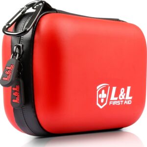 First Aid Kit for Travel, Car & Emergency Survival - Compact Waterproof Medical Supplies with Trauma Bandages,Burn Gel & Fever Cooling Patch, Portable for Camping,Hiking,Hunting,Sports,Dorm,Boat (Red)