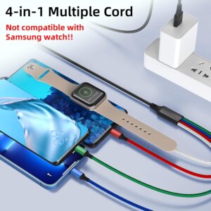 Travel Essentials 4 in 1 iWatch & iPhone Charger,Multi Charging Cable for Apple Watch Charger USB C Micro Nylon Compatible with iWatch Ultra/SE/10/9/8/7/6/5/4/3/iPhone 16/15/14/13 Galaxy Phone(4FT)