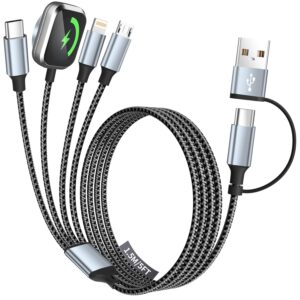 Travel Essentials 4 in 2 Multi Charging Cable for iWatch Charger 5FT,USB A/USB C Multiple Charger Cable/Cord for All Devices Compatible for iWatch Ultra/SE/10-1,iPhone 16-11, Android,More
