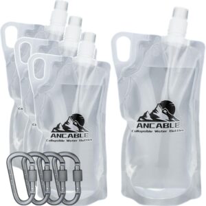 Ancable 1L Hiking Collapsible Water Bottles, 4-Pack 33OZ BPA-Free Foldable Backpacking Water Bottle for Travel Camping Hiking