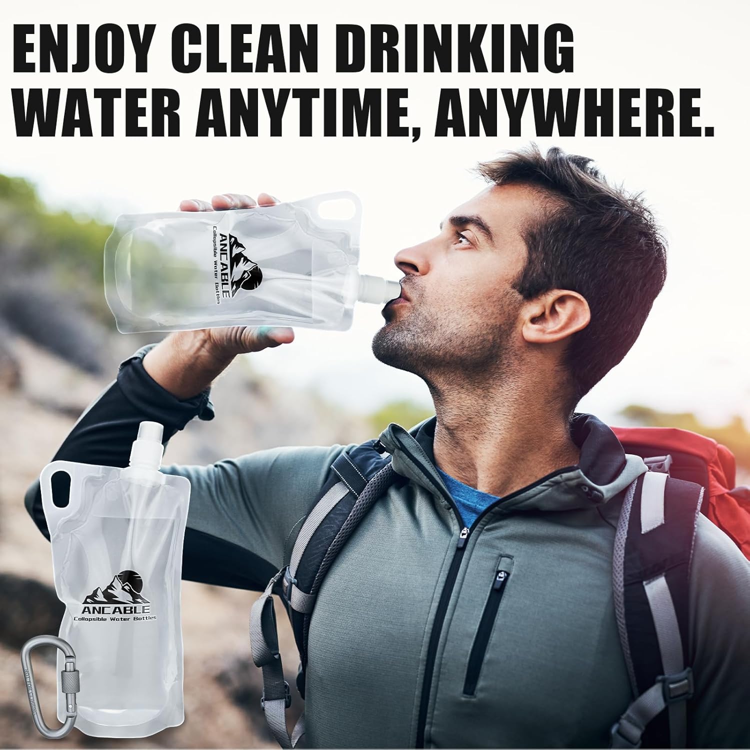 Ancable 1L Hiking Collapsible Water Bottles, 4-Pack 33OZ BPA-Free Foldable Backpacking Water Bottle for Travel Camping Hiking - Image 3