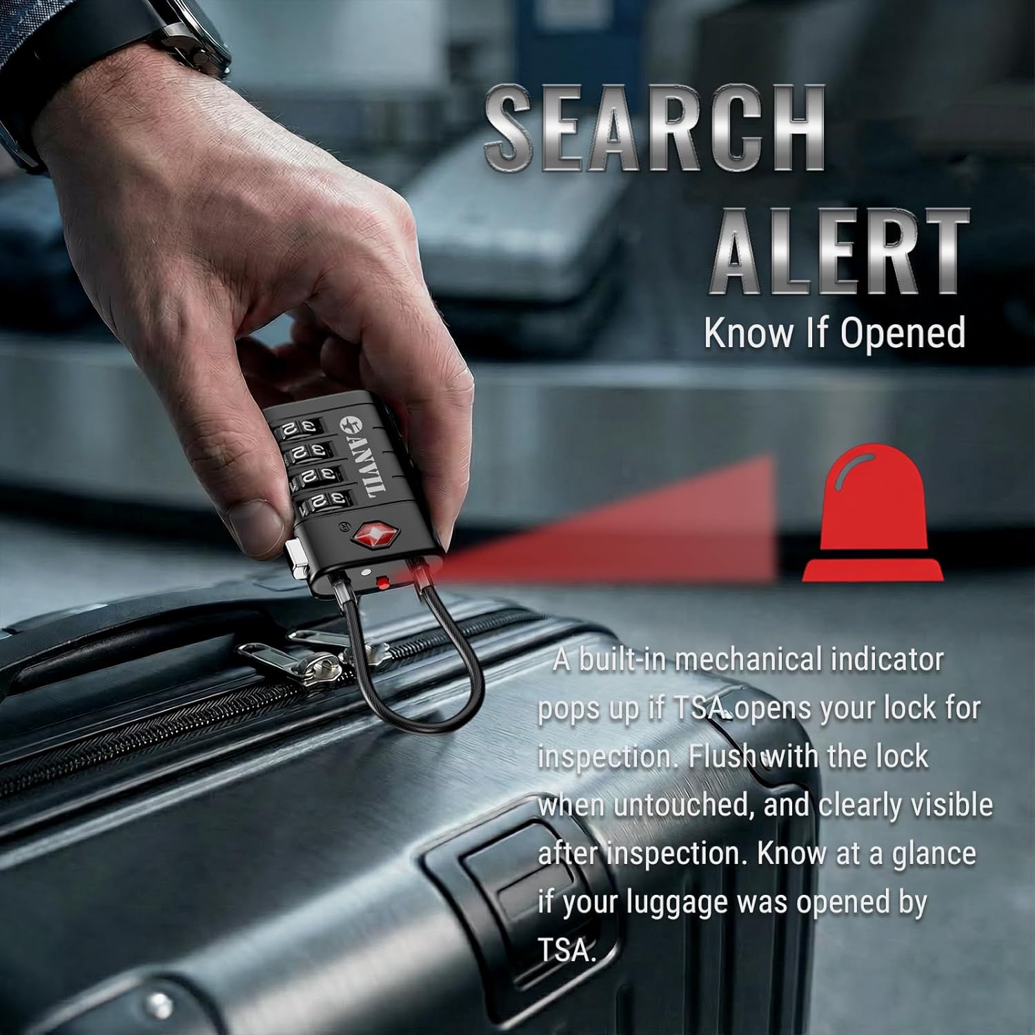 ANVIL TSA Approved Luggage Locks with Search Alert Indicator, 4-Digit Combination Suitcase Lock, Advanced TSA008 Core Heavy Duty Anti-Theft Travel Lock for Bags, Backpacks, Pelican Cases (1, Black) - Image 2