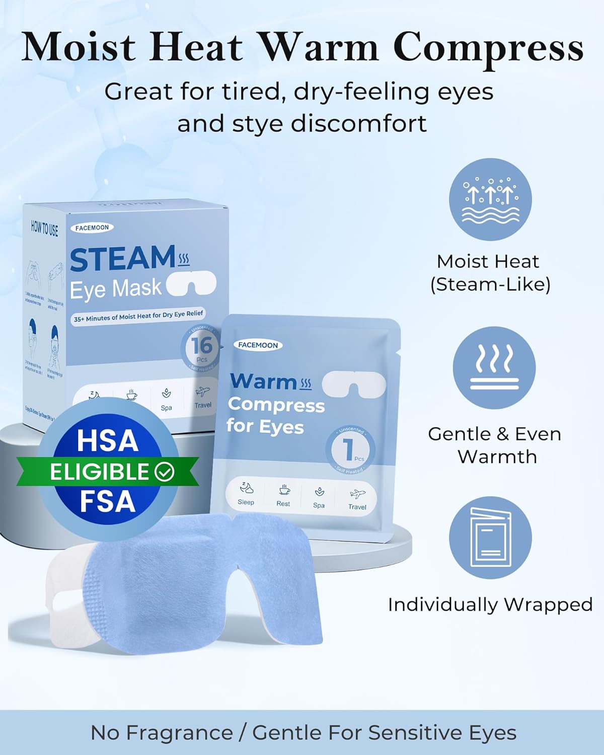 16 Pack Steam Eye Mask for Dry Eyes: Self-Heating Warm Compress for Stye Relief & Digital Eye Strain, FSA&HSA Eligible, Disposable, No Microwave, Travel & Spa Essential, Self-Care Gift, Unscented - Image 3