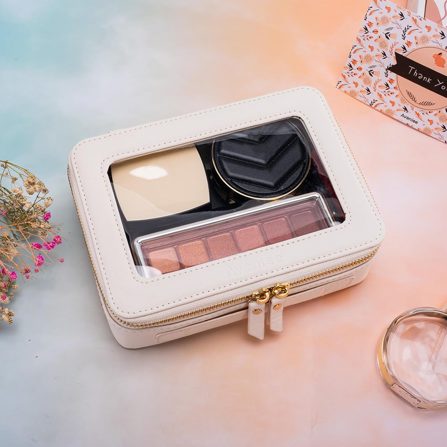 Aveniee Clear Makeup Bag Organizer, Travel Toiletry Bag Cosmetic Case for Women, Make Up Skincare Pouch Car Organizer Bag with Zippers for Essentials,White,Medium Classic - Image 5