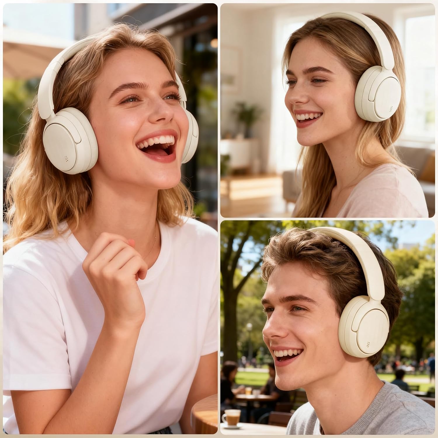 Bluetooth Headphones with Active Noise Cancelling (ANC), Wireless Over Ear Bluetooth Headsets with 35H Playtime, HiFi Stereo Foldable Headphones with Foam Ear Cups for Sports, Travel, Oil White - Image 7