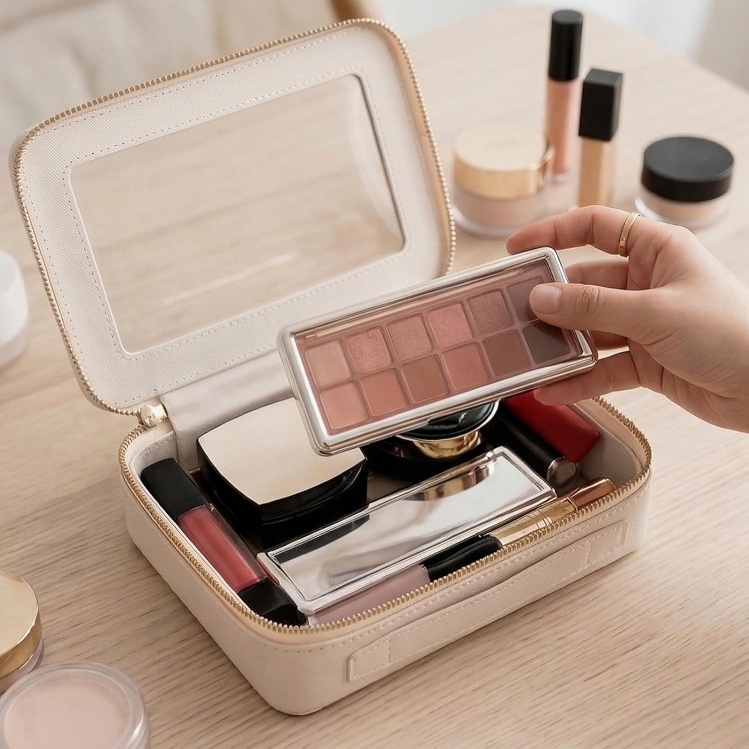 Aveniee Clear Makeup Bag Organizer, Travel Toiletry Bag Cosmetic Case for Women, Make Up Skincare Pouch Car Organizer Bag with Zippers for Essentials,White,Medium Classic - Image 6