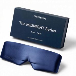 Silk Sleep Mask for Side Sleepers, Face-Hugging Padded Eye Cover, Eye Mask for Sleeping Women Men, 100% 22 Momme Pure Mulberry Silk, Soft Light Blocking Mask for Travel, Naps & Shift Workers (Blue)