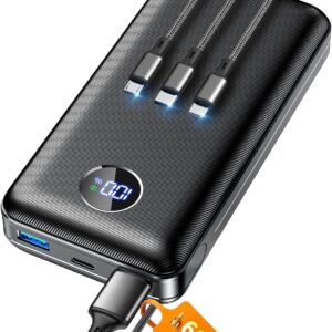 Portable Charger Power Bank, 60000mAh Battery Pack with 3 in 1 USB-C/iOS/Micro-USB Cable, 22.5W Fast Charging Portable Phone Charger, Travel Camping Essential Powerbank for iPhone 17/16 Samsung,Ebony