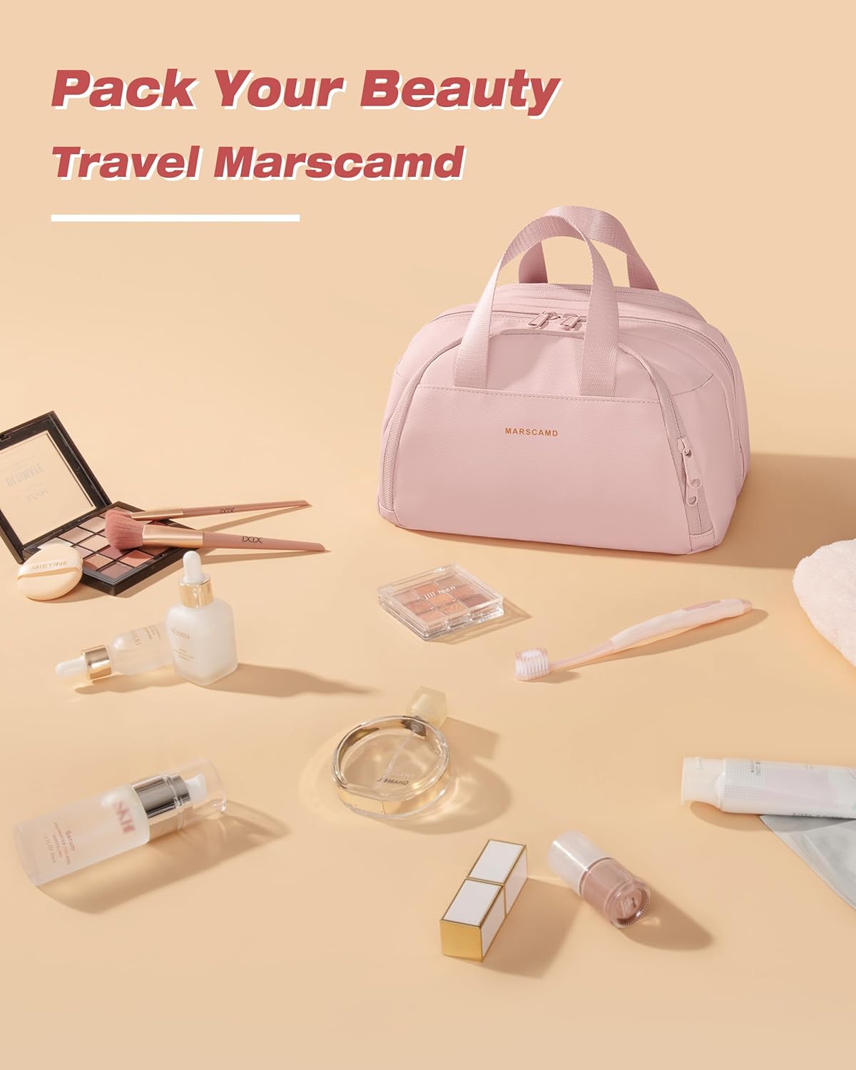 Travel Makeup Bag, Small Size Waterproof Toiletry & Cosmetic Organizer with Leakproof Pockets for Bathroom or Vanity Use for Women, Pink - Image 7