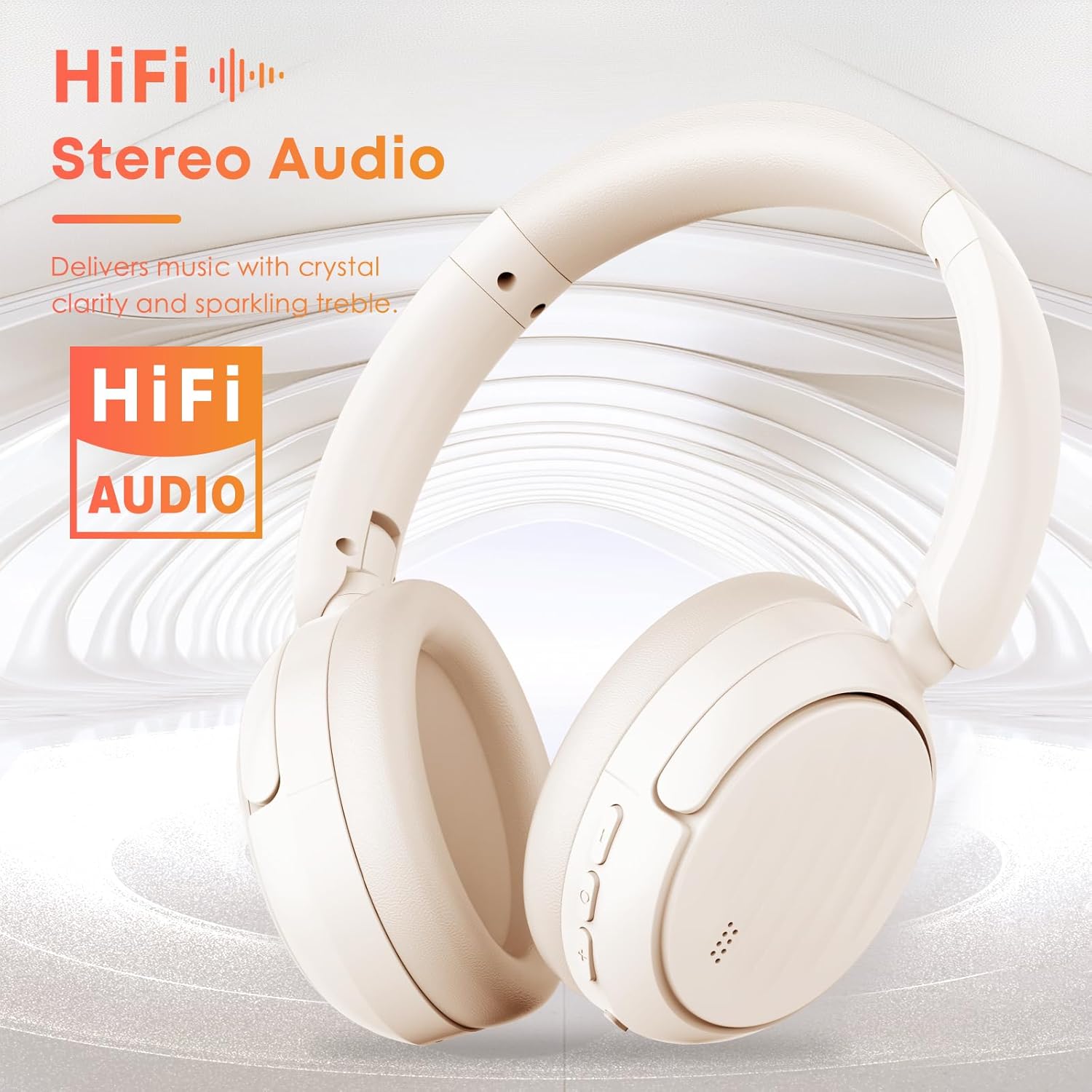 Bluetooth Headphones with Active Noise Cancelling (ANC), Wireless Over Ear Bluetooth Headsets with 35H Playtime, HiFi Stereo Foldable Headphones with Foam Ear Cups for Sports, Travel, Oil White - Image 3