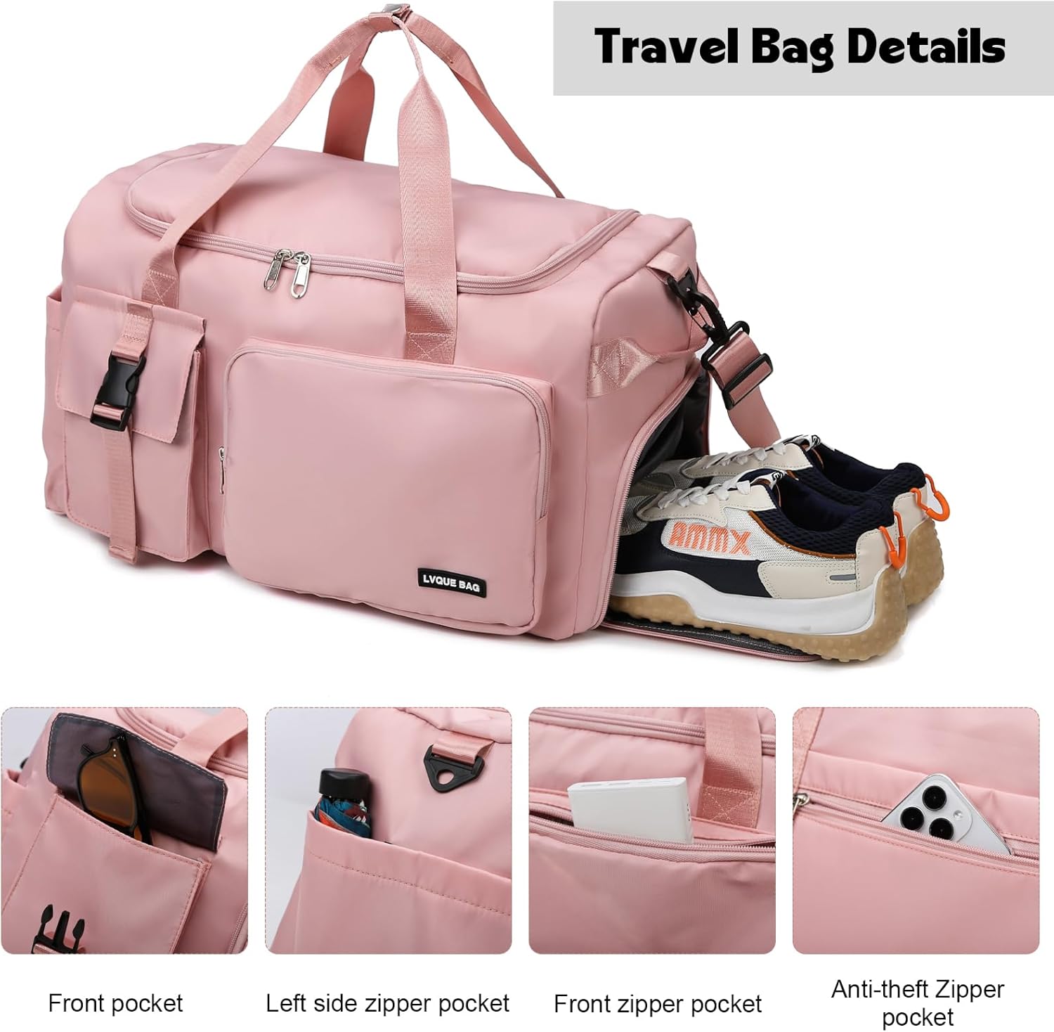 Eslcorri Gym Duffle Bag for Women Men, Sports Backpack with Wet & Shoe Compartment, Fitness Overnight Weekender Bag for Yoga, Swim, Travel (Style B, GreenPink) - Image 4