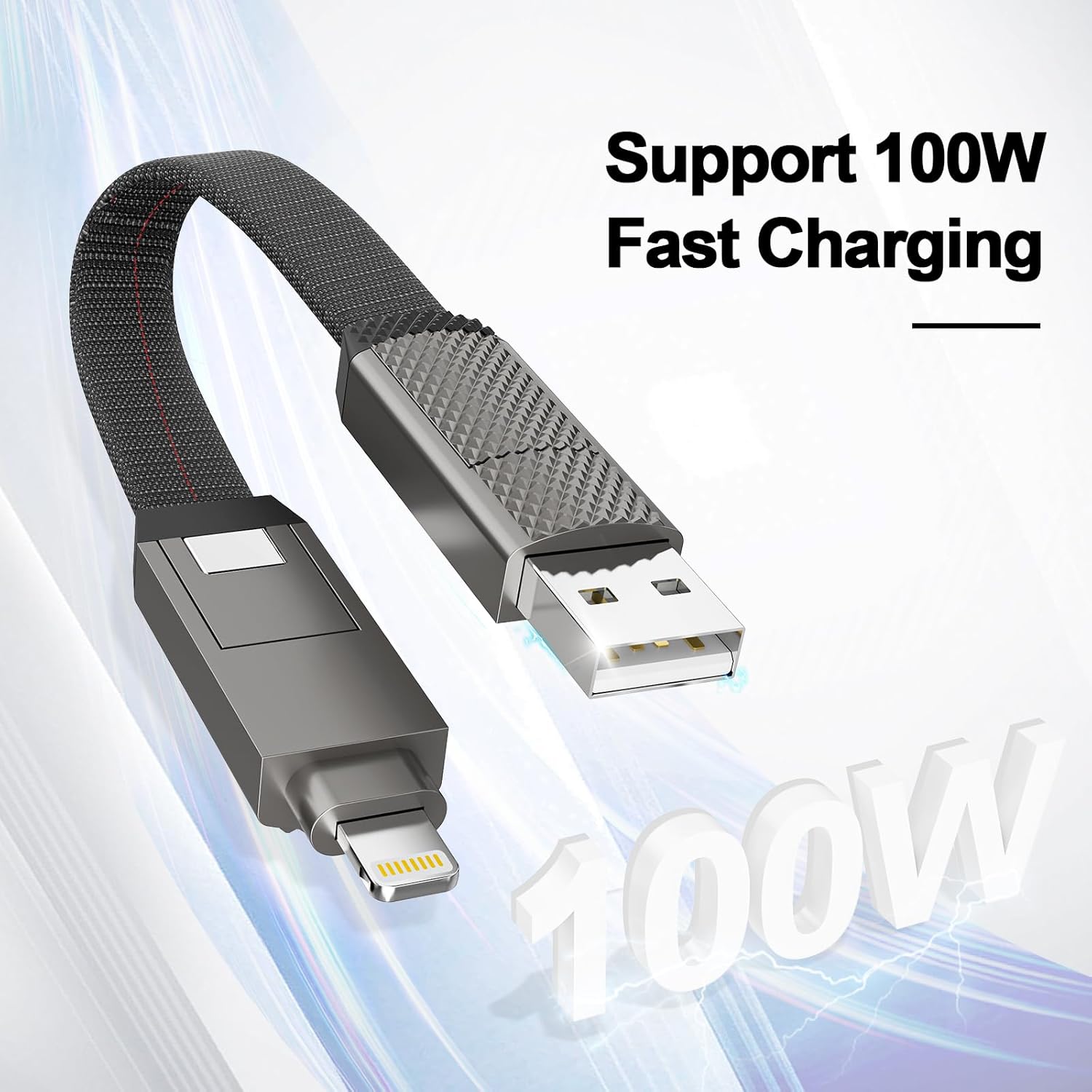 Keychain Charger 100W USB C Multi Charging Cable, 2-in-2 USB A+C to USB C+Lightning Fast Charger Cable, Travel Portable Magnetic Short Charging Cable for iPhone 16/15/14/13/12/iPad/MacBook/Samsung - Image 2