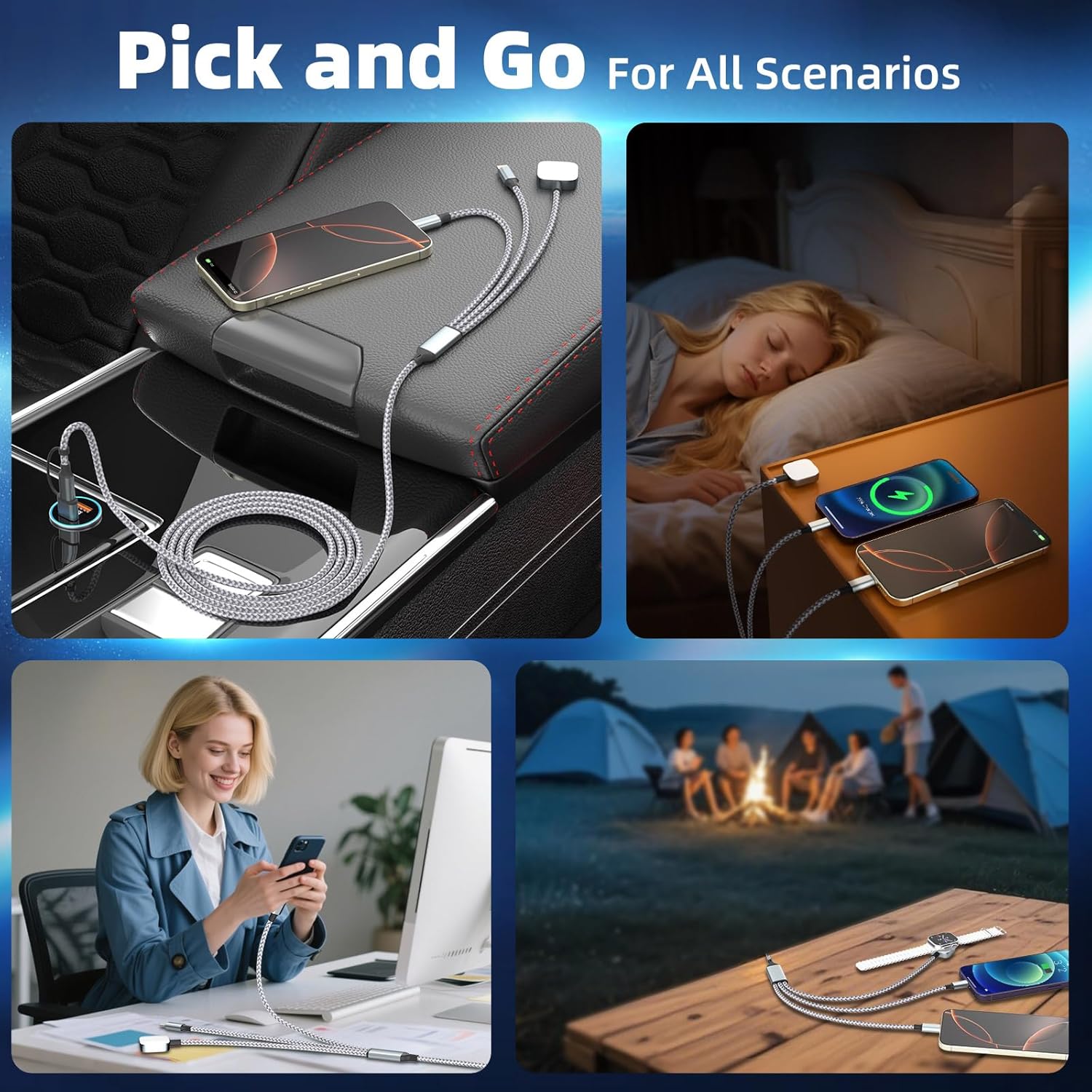 Travel Essentials 3 in 2 Charging Cable for Phone Watch Charger, USB A/USB C Multi Charging Cable/Cord for All Devices Compatible for iWatch Ultra/SE/11-2, iPhone17 15 14, Android, More - 5FT - Image 5