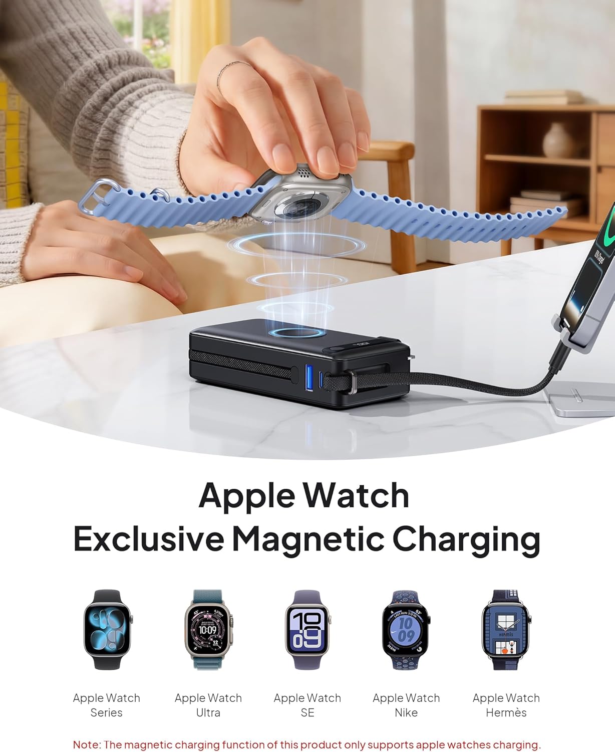 2026 Latest Nano 5-in-1 Portable Charger for iPhone & Apple Watch, 10,000mAh Portable Charger with Built-in AC Wall Plug and Cables, 22.5W Fast Charging USB C Power Bank Travel Essentials Battery Pack - Image 6