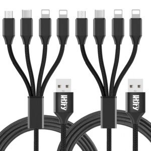Travel Essentials, 4 in 1 Multi Charging Cable 2Pack 6.6ft Multiple Charger Cord USB A to USB C/Micro USB Connector for Cell Phone/Tablets/Galaxy/Pads and More