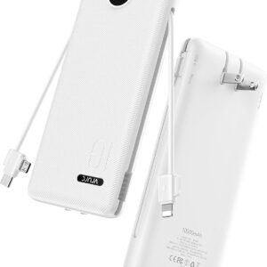 VRURC Portable Charger Power Bank - 10000mAh Fast Charging 22.5W PD 20W Slim Portable Charger Built in Cables,Power Bank with Cords,USB C Portable Phone Charger Travel Accessories -White