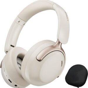 LORELEI QC30 Hybrid Active Noise Cancelling Headphones,Over-Ear Wireless Bluetooth,Beige Protein Leather, Active Noise Control & Transparency Mode,Deep Bass, Built-in Mic