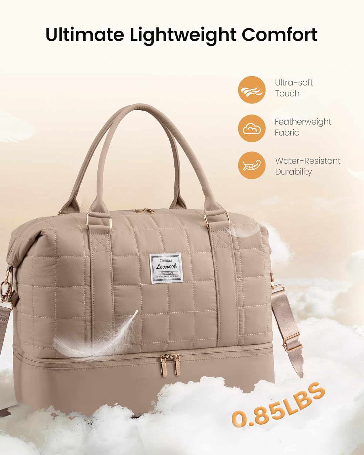 LOVEVOOK Travel Duffel Bag - Versatile Weekender Bag for Women, Puffer Carry On & Overnight Bag for Short Trips, Coffee Brown - Image 5