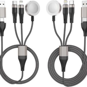 Travel Essentials 2Pack 2/4 FT Multi Fast Charging Cable for Apple Watch Charger/iPhone Charger,3 in 2 USB A/Type C/Lightning USB C Cord Compatible with iWatch Ultra/SE/10-1/iPhone 16-11