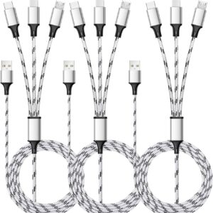 Multi Charging Cable, 5ft 3Pack Multi Charger Cable Nylon Braided Multiple USB Universal 3 in 1 Charging Cord Adapter with Type-C, Micro USB Port Connectors for Cell Phones and More