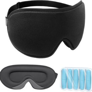 LYSIAN Sleep Eye Mask Men Women-3D Concave Comfortable Cooling Mask Blindfold for Adult Night Sleep Eyes Cover with Foam Ear Plugs for Sleeping, Yoga, Nap, Travel, Black
