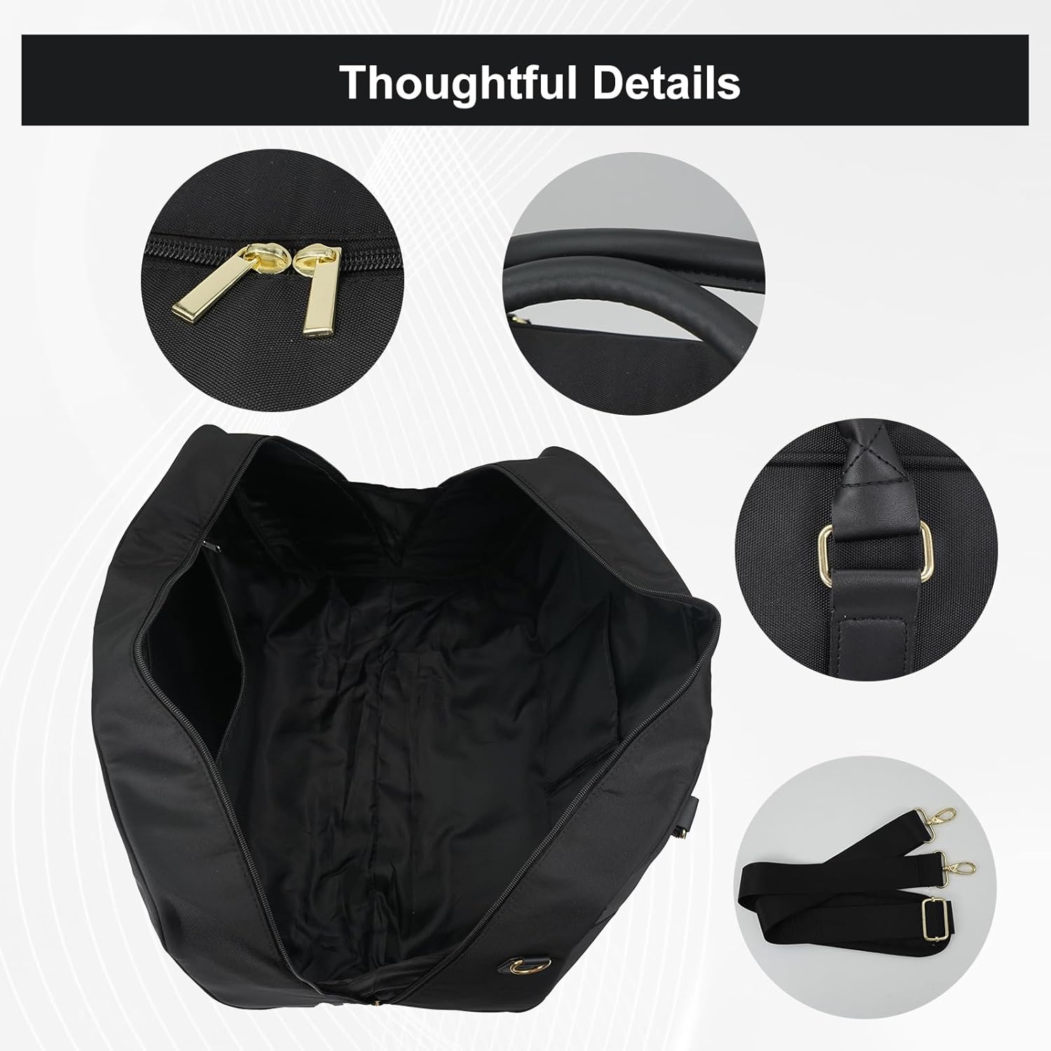 Travel Duffle Bag for Women & Men - Weekender Overnight Bag, Large Carry-On Gym Bag, Sports Duffel, Hospital Bag, Yoga Tote,Work Bag & Trolley Sleeve (Black) - Image 5
