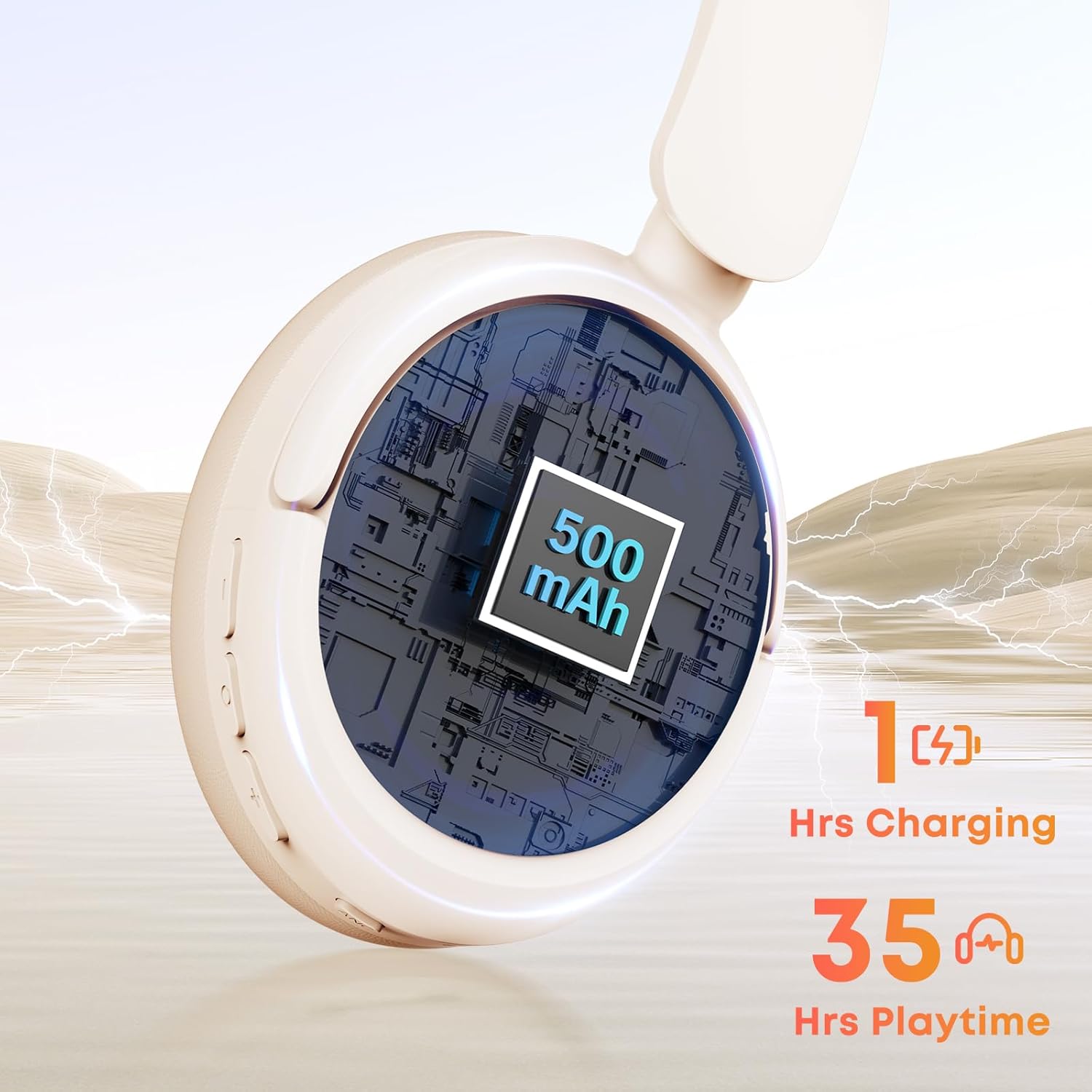 Bluetooth Headphones with Active Noise Cancelling (ANC), Wireless Over Ear Bluetooth Headsets with 35H Playtime, HiFi Stereo Foldable Headphones with Foam Ear Cups for Sports, Travel, Oil White - Image 4