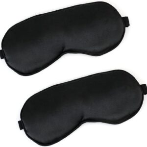 2 PCS Black Satin Sleep Masks, Adjustable Silk Eye Mask for Sleeping, Blind Folds Soft Breathable Blindfold for Adults Couples Play Party Games Airplane Travel Essentials Eye Covers Patches Night Mask