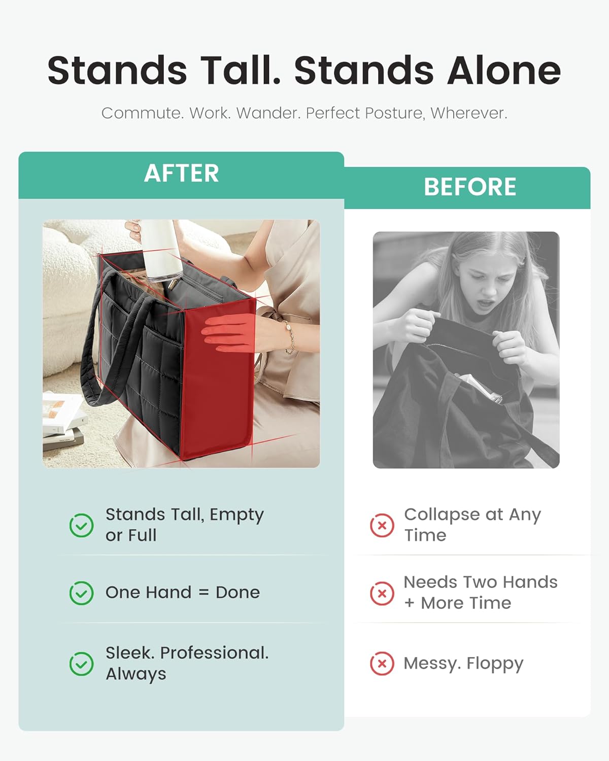 LOVEVOOK Tote Bag for Women, Puffer Work Handbag 15.6 Inch Laptop Purse for Nurse Teacher, Large Quilted Travel Tote Shoulder Bag with Zipper for College Office Clinical Gym, Black - Image 4