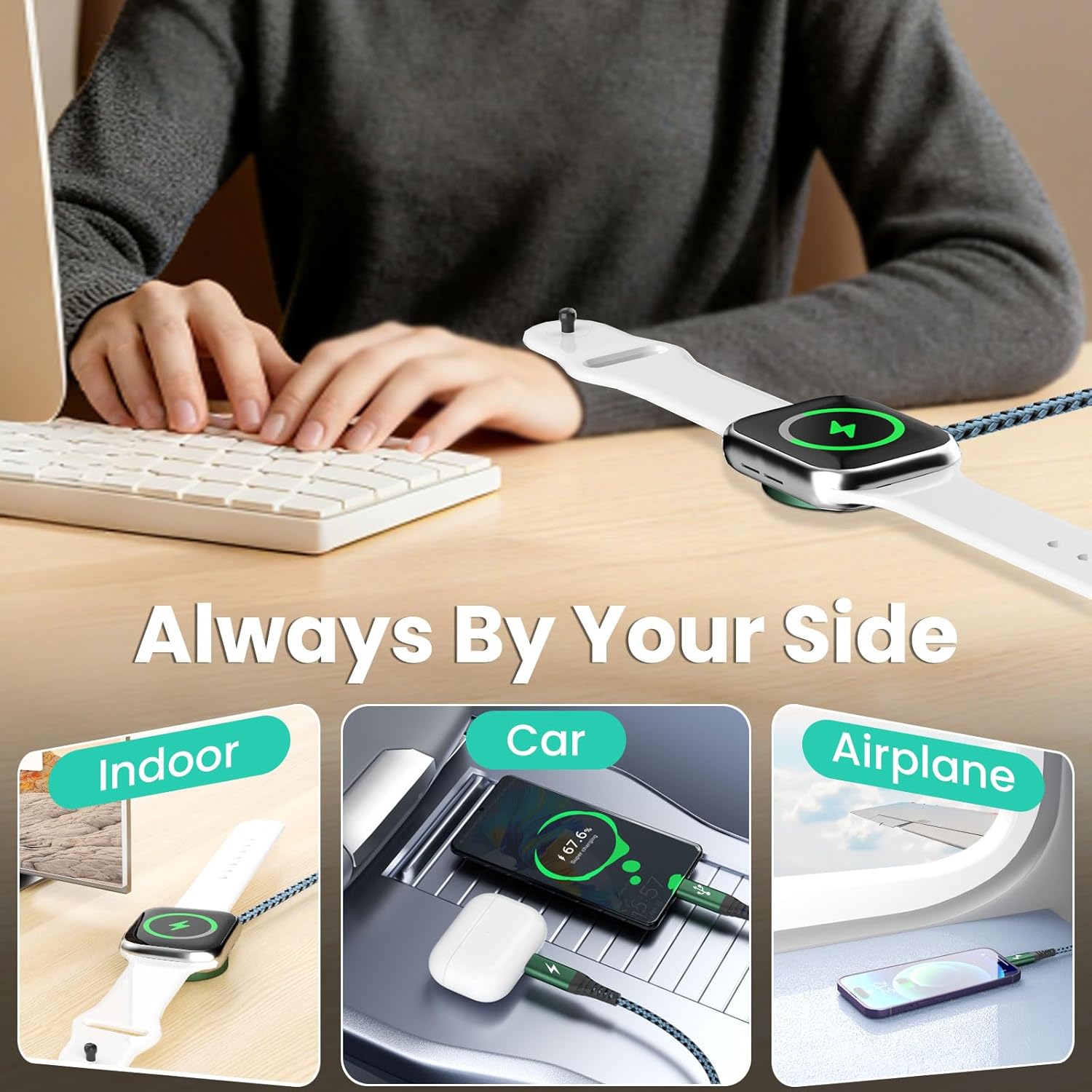 Travel Essentials for iPhone iWatch Charger, 3 in 2 USB Cable for iWatch/iPhone Charger/L Port, Beach Vacation Essentials USB C Cord Compatible with iWatch 10-1/iPhone 17-11/PS/Galaxy/Car, 2Pack 5FT - Image 7