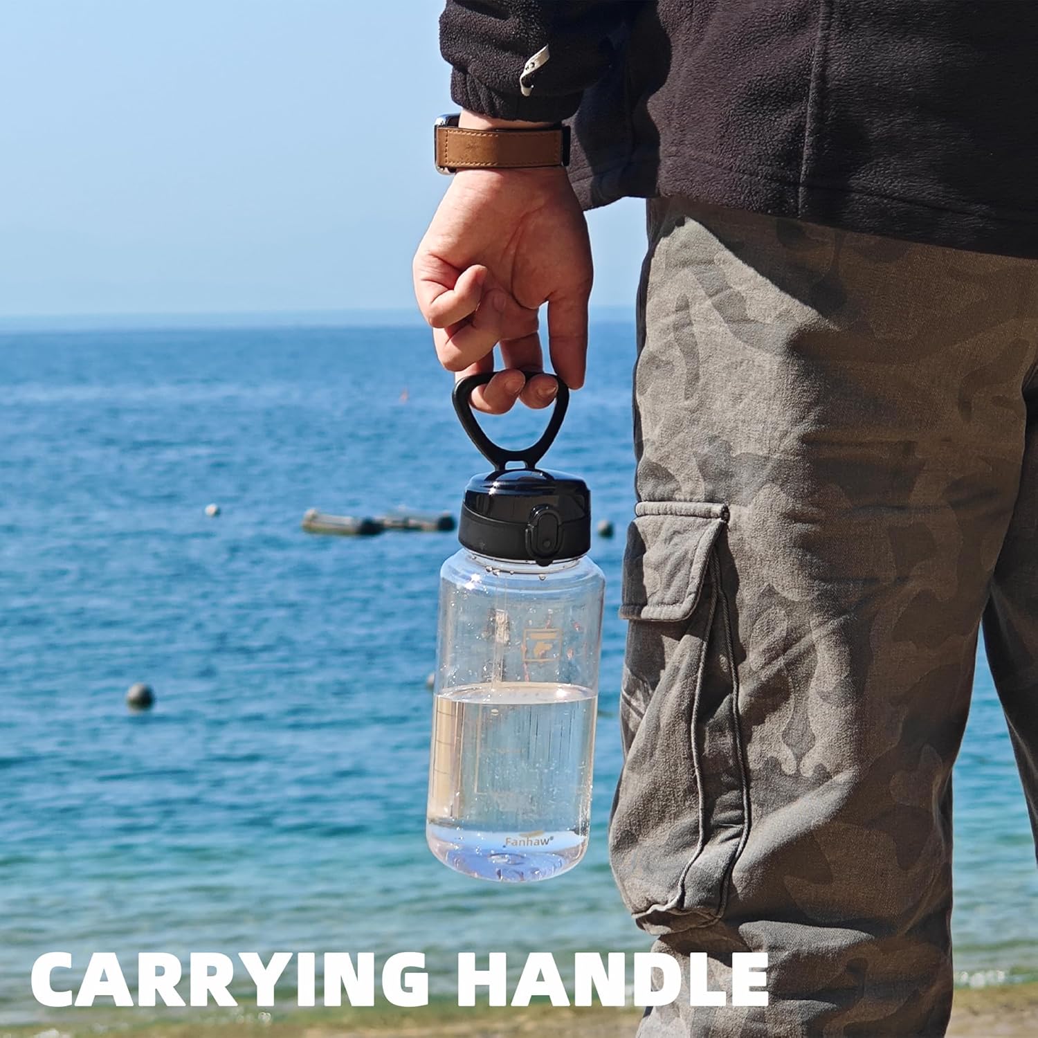 Fanhaw 32 Oz Clear Tritan Water Bottle, BPA-Free & Leak-Proof, Wide Mouth with Anti-dust Chug Lid, Reusable Plastic Bottle for Gym, Travel, School & Office (Clear&White) - Image 4