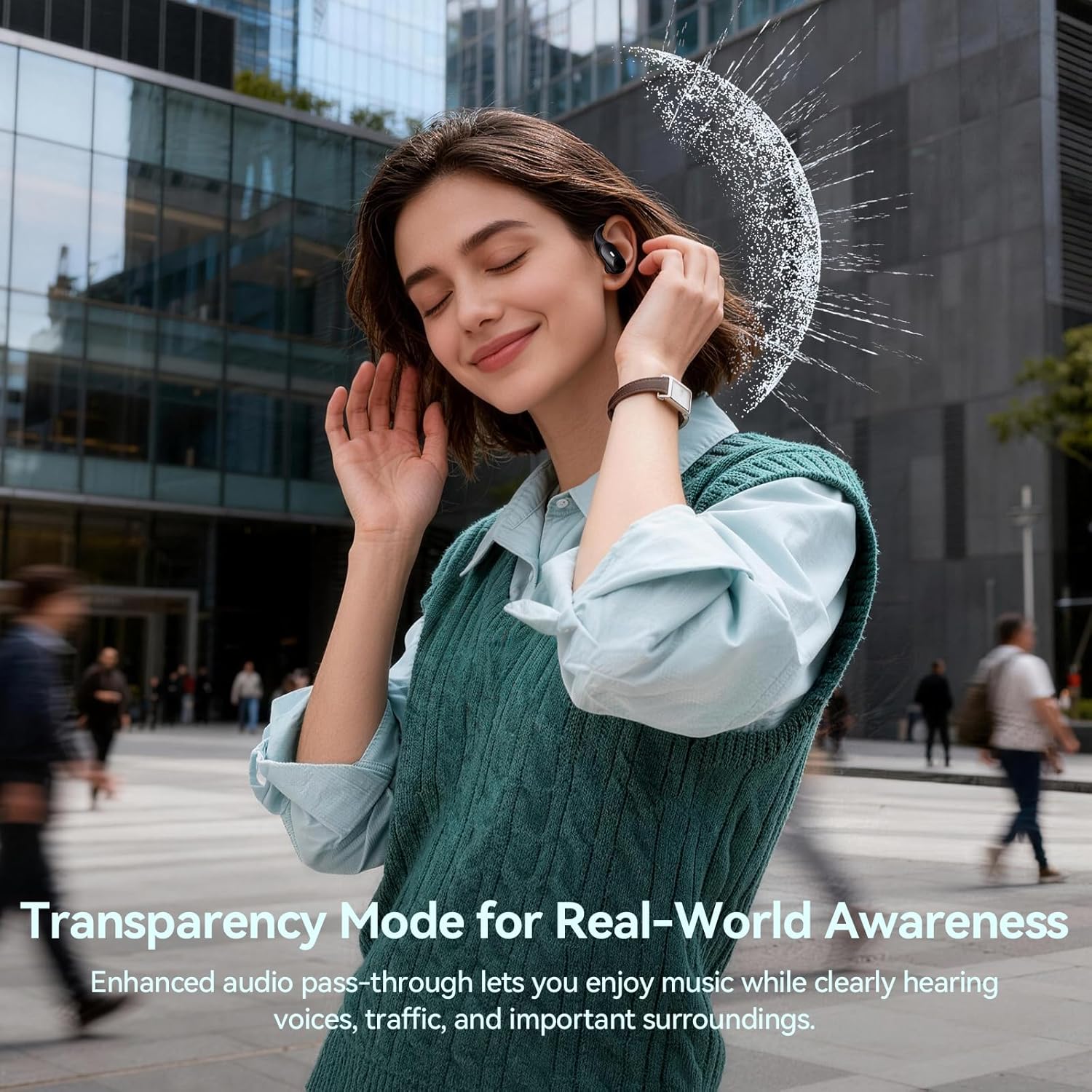 Active Noise Cancelling Wireless Earbuds Bluetooth Headphones 80H Playtime Ear Buds with Power Display Case Hi-Res Sound & Clear Calls Over Ear Hooks Earphones for Sports Running Gym Workout Black - Image 3