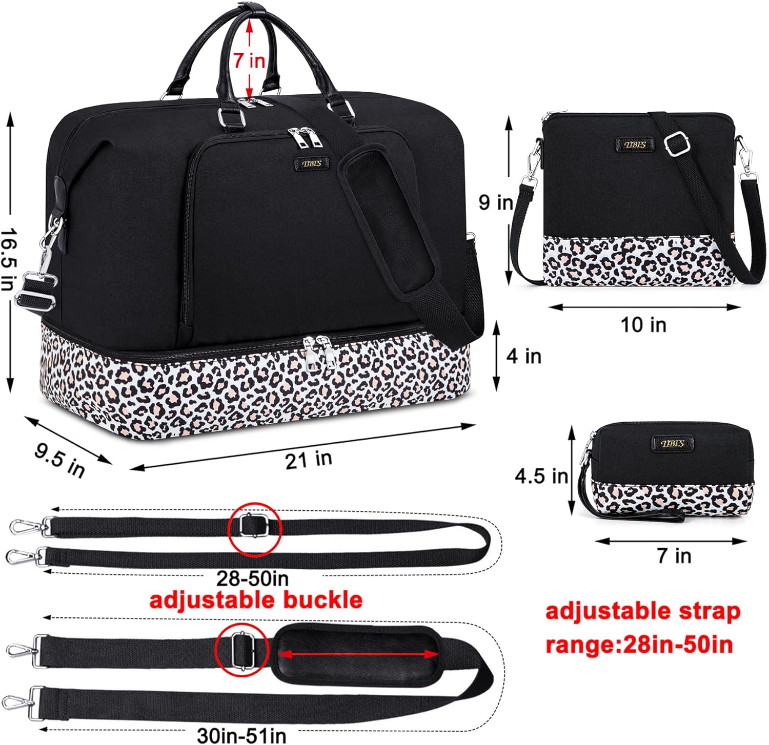 Travel Weekender Bag for Women, 21" Overnight Bag with Shoe Compartment 50L Large Travel Duffel Bag Carry On Tote for Weekend, Overnight, Business Trips, Water Resistant - Image 5