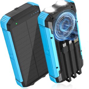 ERRBBIC Solar Charger Power Bank 20000mAh, Portable Wireless Charger, 15W Fast Charging External Battery Pack with Dual Flashlight and USB C Outputs, Outdoor Mobile Power Compatible with Cell Phones