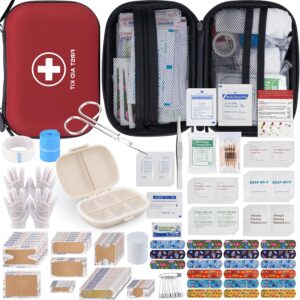 Gifts for Men Christmas Mini First Aid Kit - 144pcs Emergency Medical Kit with Water-Resistant Hard Case for Home, Travel, & Outdoor - Portable First Aid Supplies for Minor Cuts, Burns, Bites & Stings