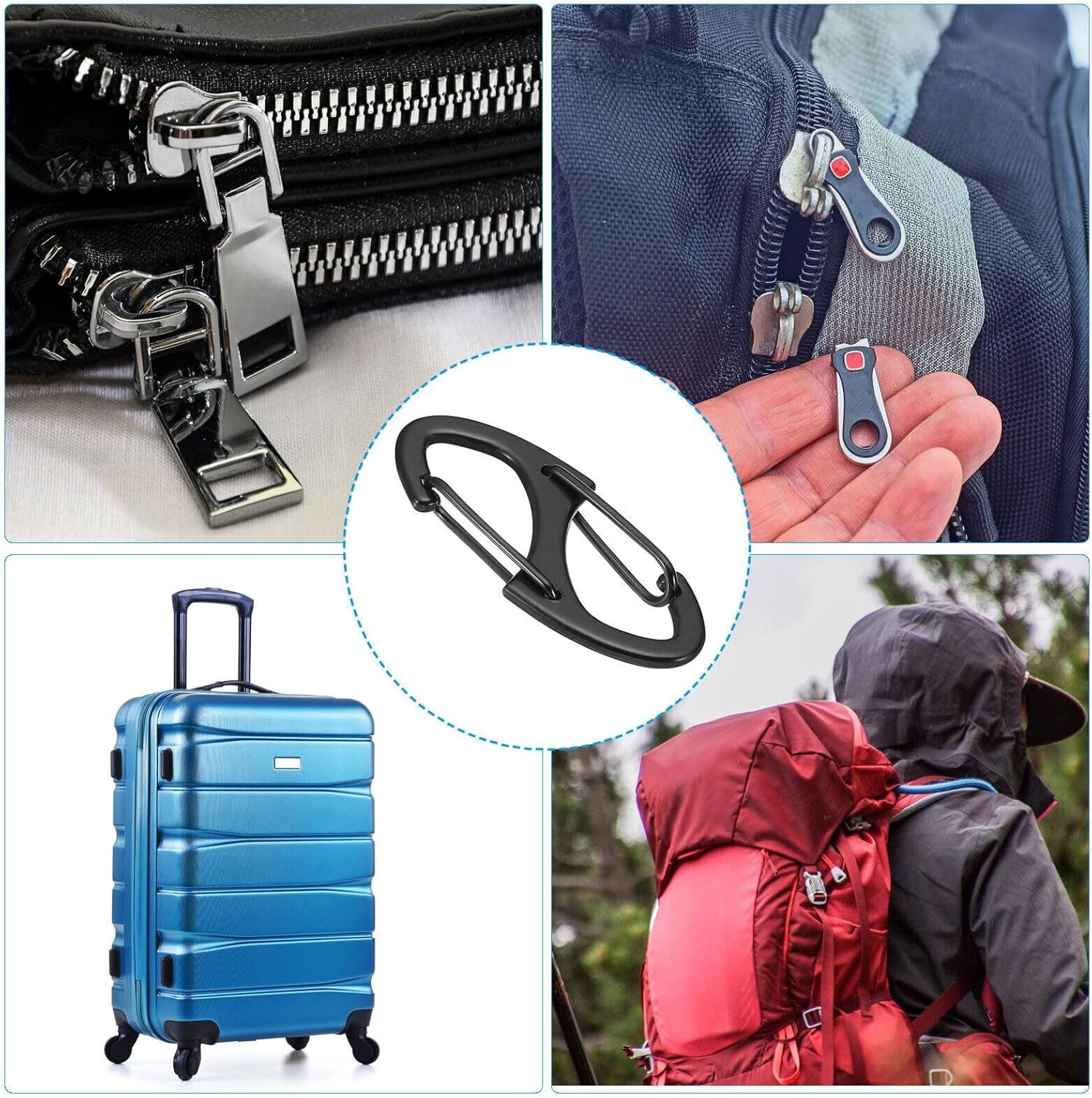 9Pcs Zipper Clip Theft Deterrent, Double Opening Lock Zipper Pull Replacement Clips, Small Carabiner Clips for Bag Luggage Pickpocket Backpack Purse Traveling Camping Suitcase - Image 6