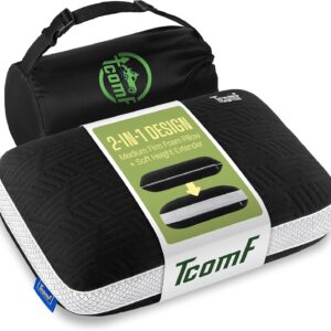 Camping Pillow: Dual Cover, Memory Foam Travel Pillow, Medium Firm Camp Pillow, Camping Pillows for Sleeping, 5 Layers for Support, Small Travel Pillow,Small Portable Pillow 10x16 Inches (Black)