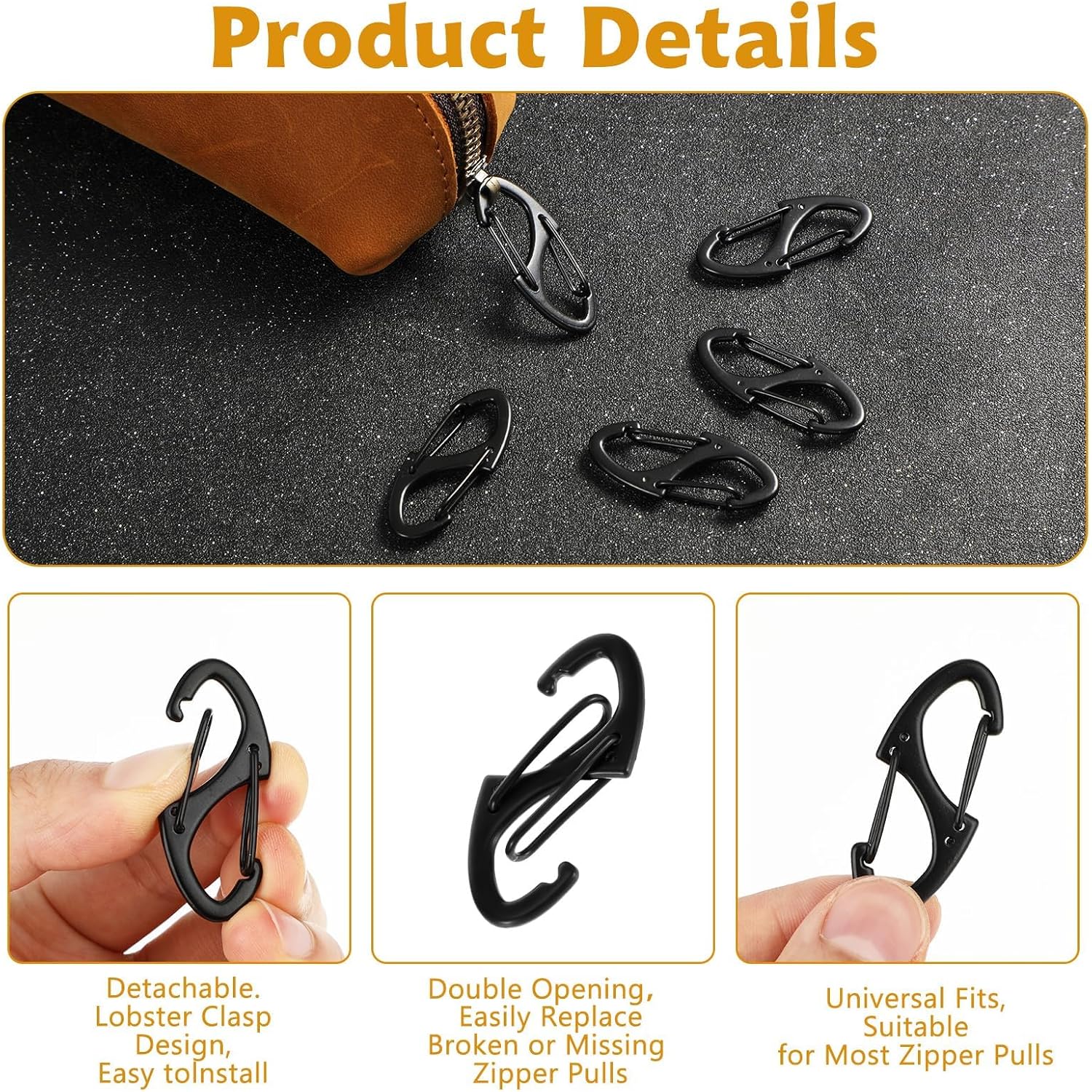 9Pcs Zipper Clip Theft Deterrent, Double Opening Lock Zipper Pull Replacement Clips, Small Carabiner Clips for Bag Luggage Pickpocket Backpack Purse Traveling Camping Suitcase - Image 4